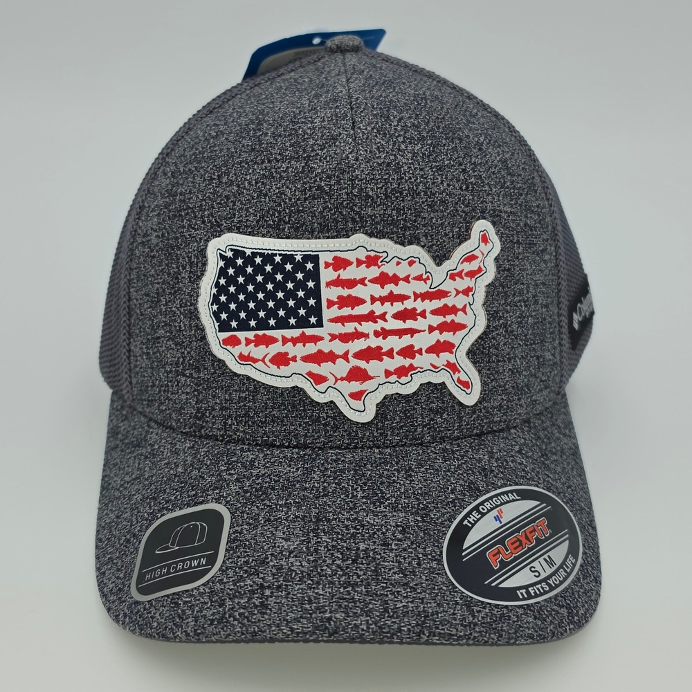 Columbia PFG Mens Fish Flag Mesh Ball Cap Charcoal Heather CU5776 S/M NWT